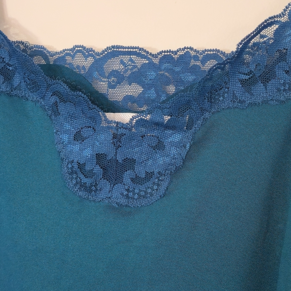 RICKI'S XL Minimalist Teal Lace Tank Top Y2K Layering V-Neck Camisole Basic Chic - Picture 5 of 13